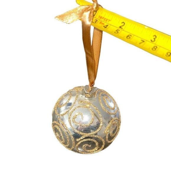 Set of 9 Silver & Gold Glittered Swirl Glass Bulb Ornaments - Picture 6 of 7